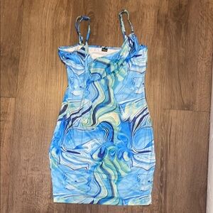 Blue Marble Print Women's Dress
